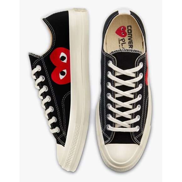COMME des GARCONS PLAY Converse Large Emblem Low Top Canvas Sneakers in Black 11 - Picture 1 of 16